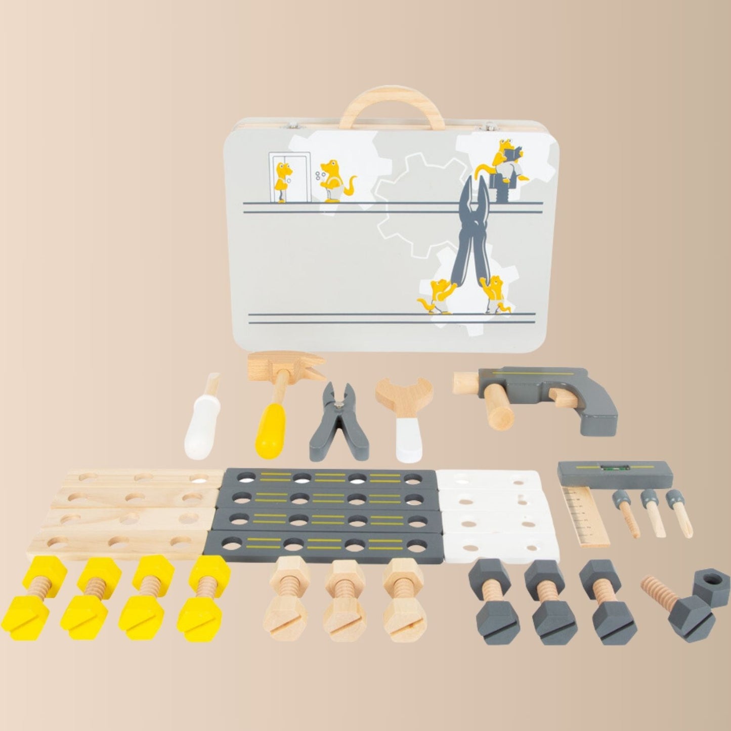 Valigetta Attrezzi Minilavoratori - Set Gioco di Ruolo in Legno 3+ anni