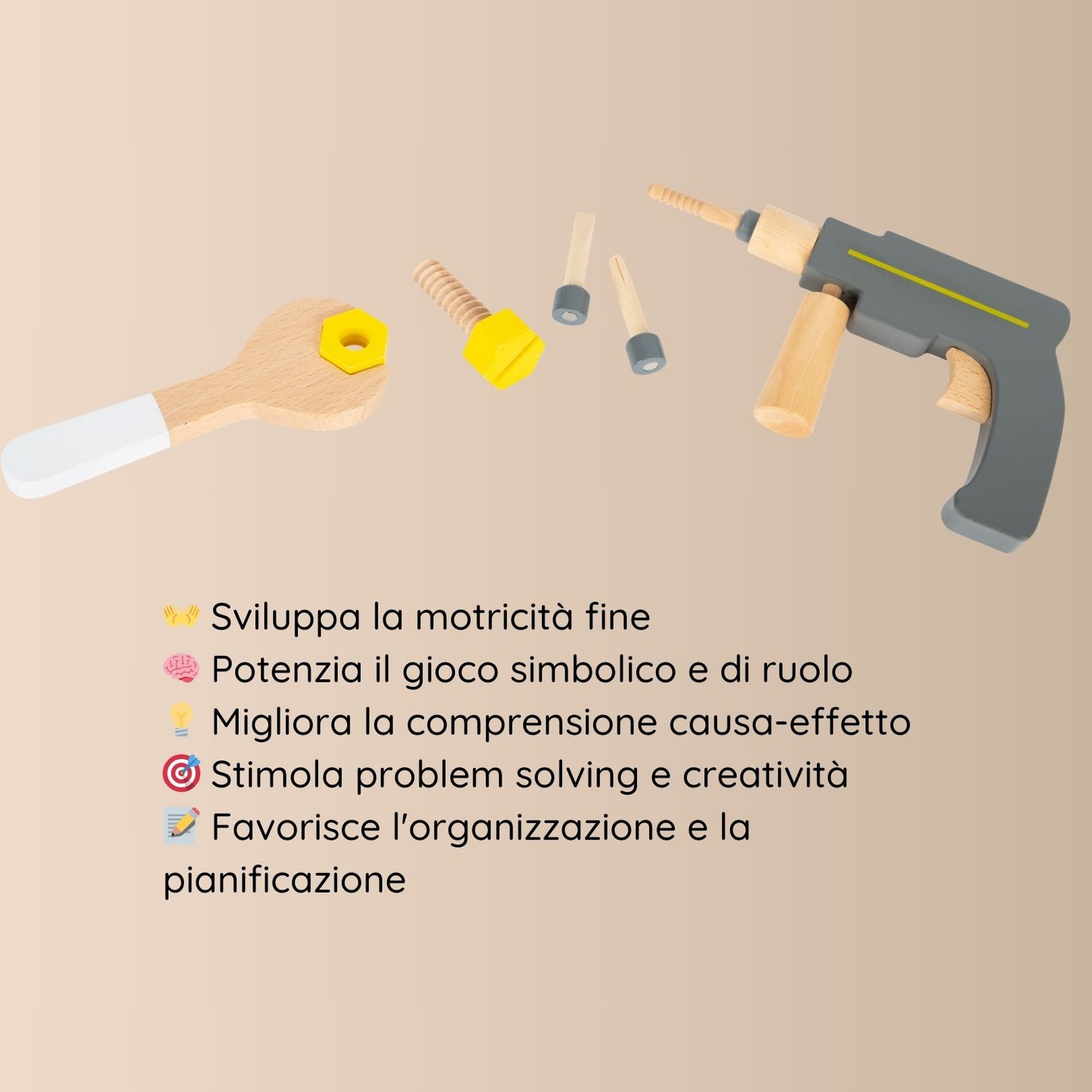 Valigetta Attrezzi Minilavoratori - Set Gioco di Ruolo in Legno 3+ anni