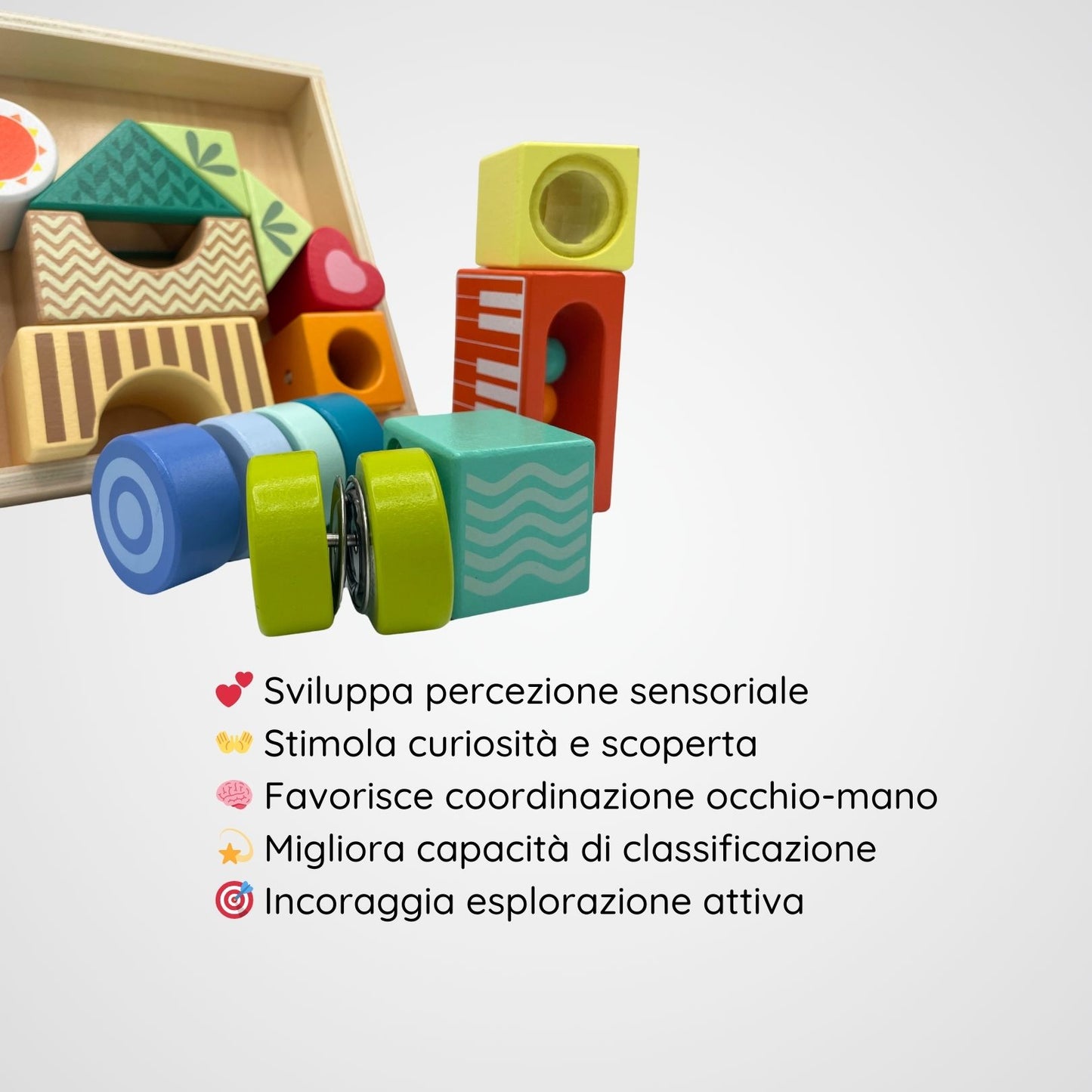 Blocchi Sensoriali - Set Esplorazione in Legno Classic World 18m+