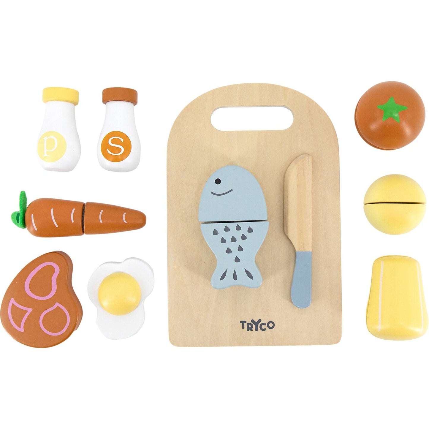 Wooden Cutting Board with Knife and Food - Non-Toxic Water Colors