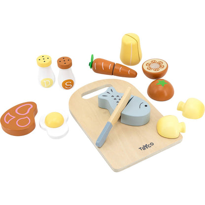 Wooden Cutting Board with Knife and Food - Non-Toxic Water Colors