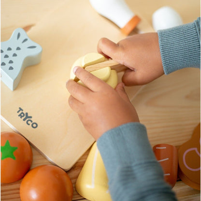 Wooden Cutting Board with Knife and Food - Non-Toxic Water Colors